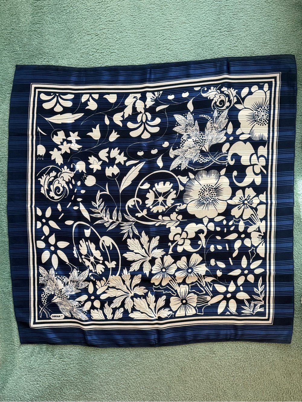 Navy and White Floral Square Scarf - Home Accents